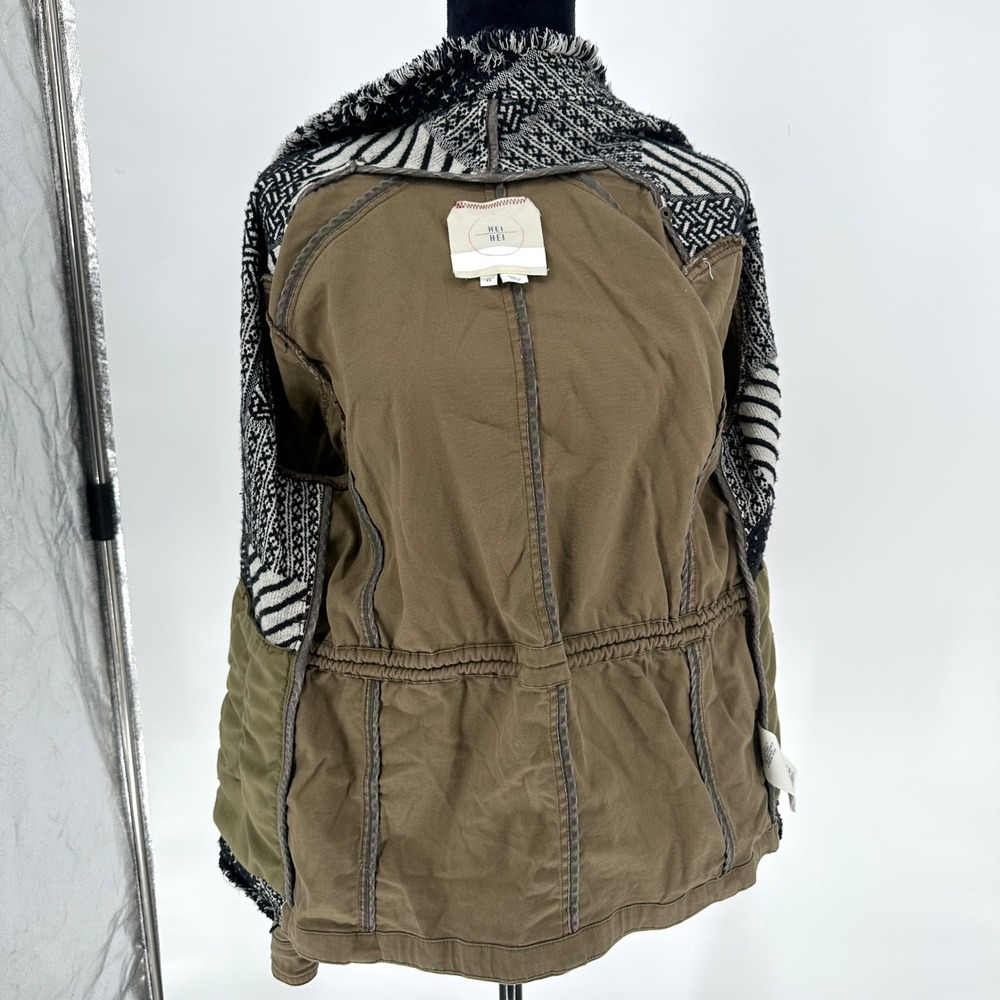 Anthropologie Hei Hei Fringe Pattern Anorak Jacket Keffiyeh Green XS - Picture 8 of 11